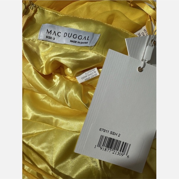NWT $598‎ Mac Duggal [ 2 ] Ruffle Tiered Cutout Chiffon Gown Sunshin Yellow - Picture 12 of 15